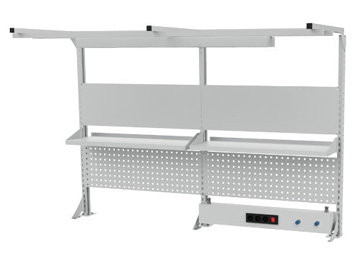 Bedrunka+Hirth Multi-Wand-Aufbau Breite 2000 mit Obergestell, 1x Energiekanal, 2x Magnetwand, 2x Lochwand, 2x Fachboden