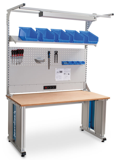 Bedrunka+Hirth Powerline 4 Grundgestellkombination, Tiefe 900, elektrische Höhenverstellung, 1x Energiekanal, 1x Loch- und Magnetwand, 1x Fachboden