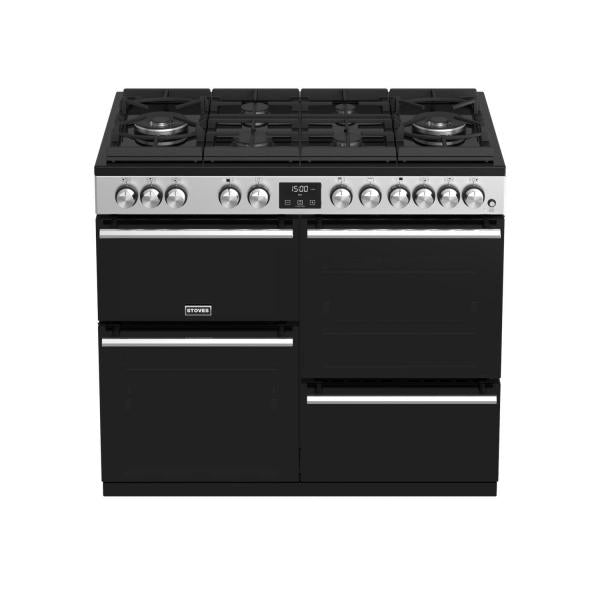 STOVES PRECISION S1000 Deluxe GTG DF Gas auf Glas Edelstahl/Schwarz